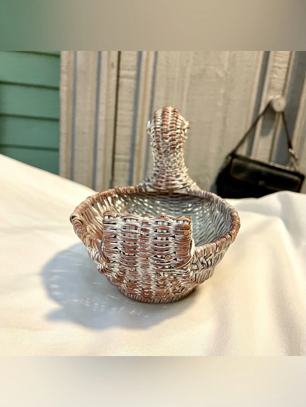 Small Wicker Duck Basket - Woven Rattan - Planter - Boho - Storage - 7.5” X 4.5”